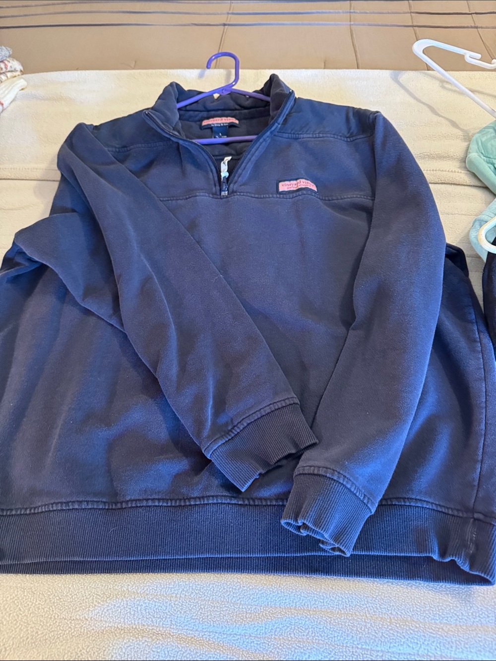 Vineyard Vines Navy Half-Zip Pullover with Pink Logo
